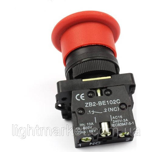 Кнопка-грибок без корпусу STOP фіксується, фото 1