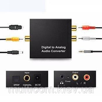 03-00-202. Конвертер Optical в RCA (гніздо Toslink → 2 гнізда RCA + гніздо 3,5), із живленням
