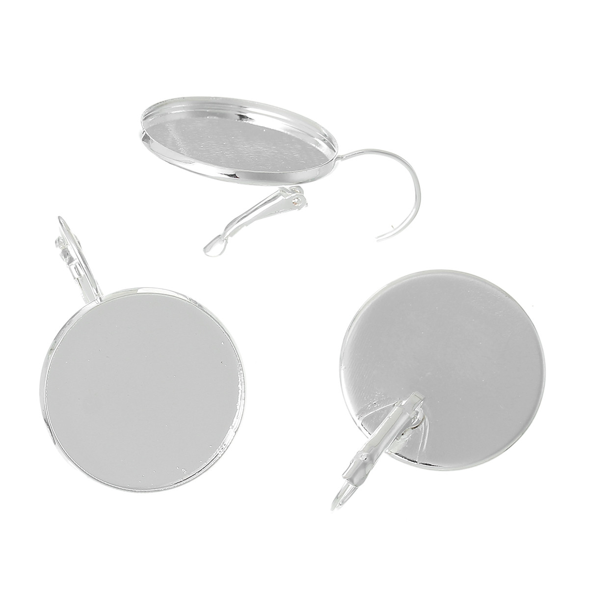 Сережки з основою під вставку, Мідь, Круглі, Колір: срібло, Вставка під 20 мм, 34 мм x 22 мм, Ціна за 1 шт.