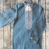 Вышиванка для мальчика с белой вышивкой Козак, джинсовая, ромб, длинный рукав, 4(104)
