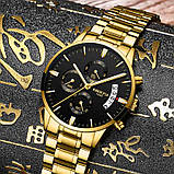 Чоловічі наручні годинники Nibosi 2309 - Золотий корпус, золотий металевий ремінець, фото 2