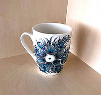Чашка белая керамическая с авторской росписью ручной работы "Морская звезда"