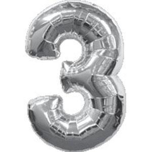 Куля цифра "3" Колір: Срібло. Розмір: 40"(100 см). Материал: Фольга.