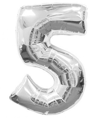Куля цифра "5" Колір: Срібло. Розмір: 40"(100 см). Материал: Фольга.
