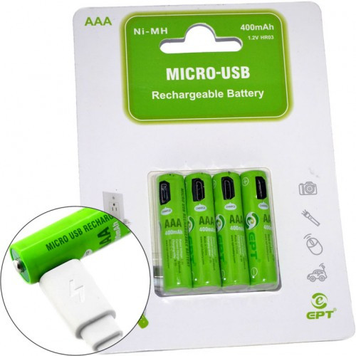 Акумулятор Soshine ААА/R03 400mAh про вбудованим micro USB портом для заряджання