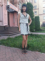 Платье летнее женское черно белое шелк легкое стильное под пояс