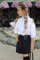 Спідниця-шорти для дівчинки шкільні сині та чорні.134-152.