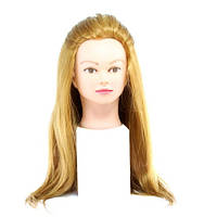 Навчальний манекен голови для зачісок, укладок і плетіння YRE-519-27 з натуральними волоссям (золотий блонд)
