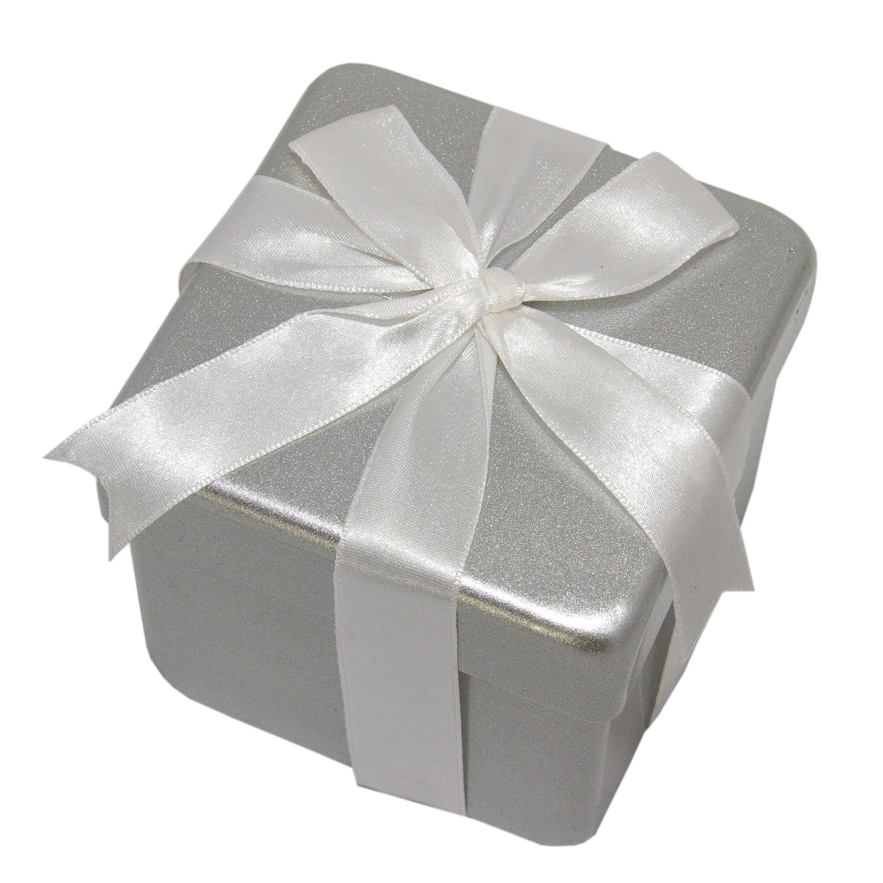 Ялинкова іграшка Подарунок з бантом білим, 10 см, сріблястий, пластик (110230-1), фото 1