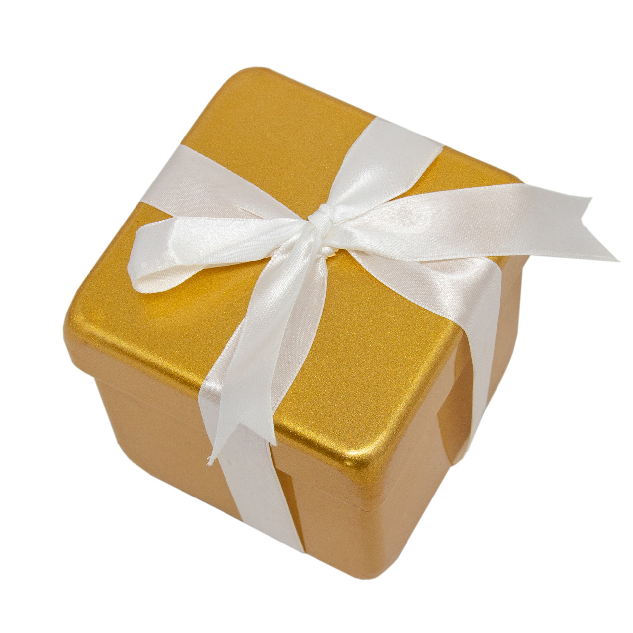 Ялинкова іграшка Подарунок з бантом білим, 10 см, золотистий, пластик (110230-2), фото 1