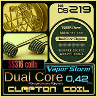 СS 219 Vapor Storm 316L Dual Core Clapton 0,42 ohm. Stainless Steel. Преднамотанная спираль. Нержавейка.