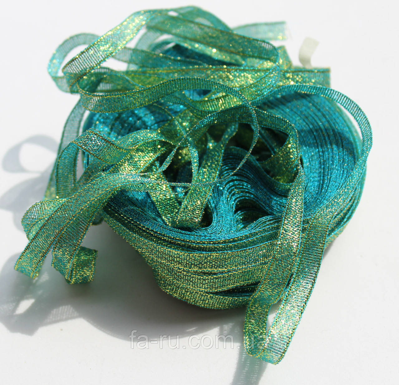 Лента люрекс(парча). Колір бірюзовий. Ширина — 0,7 см, довжина 23 м. нетоварний вигляд, фото 1