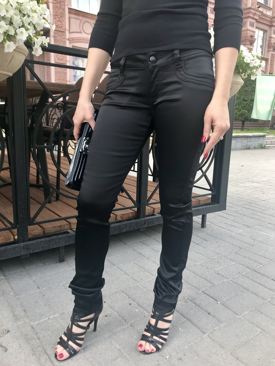 Штани AMN жіночі чорні стрейч сатин, фото 1