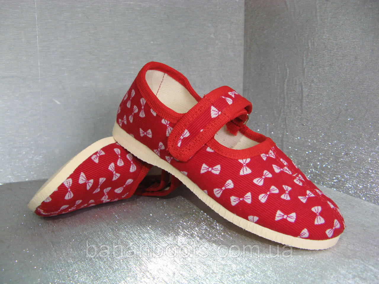 Тапочки детские дошкольные красные на девочку "Бантики" 30р. Украина