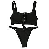 Роздільний Купальник жіночий трикотажний з топом на кнопках, розмір M (чорний), фото 3