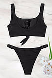 Роздільний Купальник жіночий трикотажний з топом на кнопках, розмір M (чорний), фото 4
