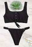 Роздільний Купальник жіночий трикотажний з топом на кнопках, розмір M (чорний), фото 5