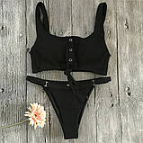 Роздільний Купальник жіночий трикотажний з топом на кнопках, розмір M (чорний), фото 6