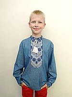 Сорочка для хлопчика з біло-синею вишивкою Козак