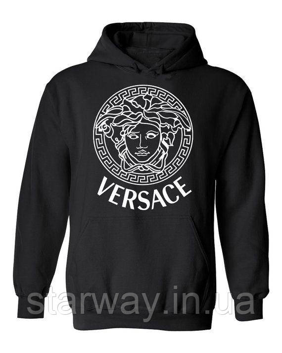 Худі versace white logo | чорна толстовка версаче