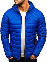 Куртка чоловіча демісезонна Hot весняна осіння синя з капюшоном утеплена стьобана вітрівка