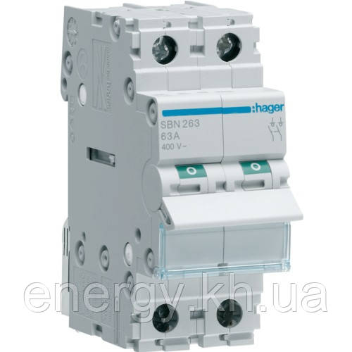 SBN263 Hager - Вимикач навантаження 2-полюсний 63А, фото 1