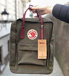 Рюкзак Канкен Fjallraven Kanken Classic Bag хаки с бордо. Живое фото. Premium (топ ААА+)