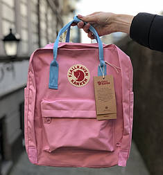 Рюкзак Канкен Fjallraven Kanken Classic Bag рожевий з блакитним. Живе фото. Premium (топ ААА+)