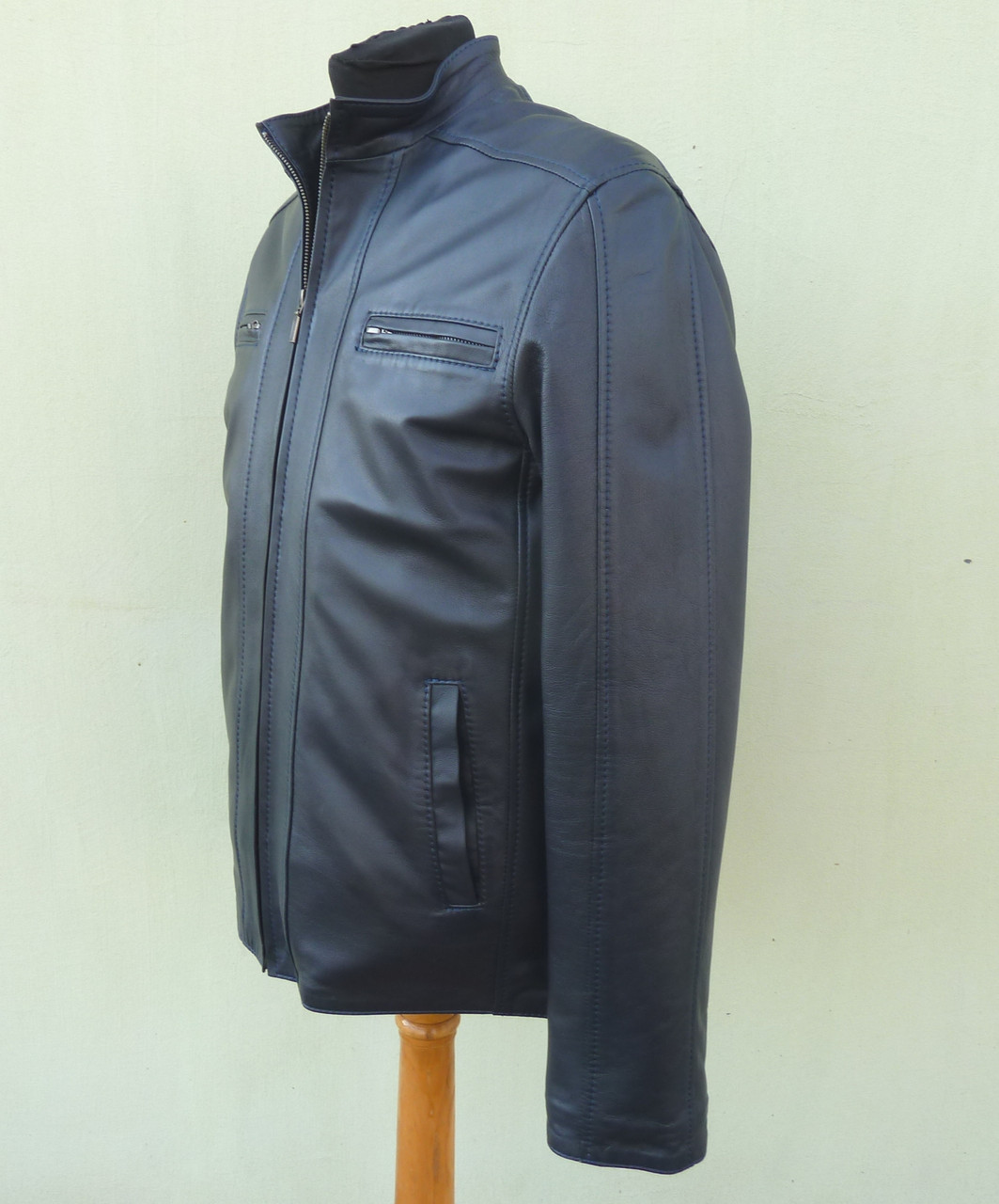 Шкіряна чоловіча куртка BOSTON розмір L, темно-синій
