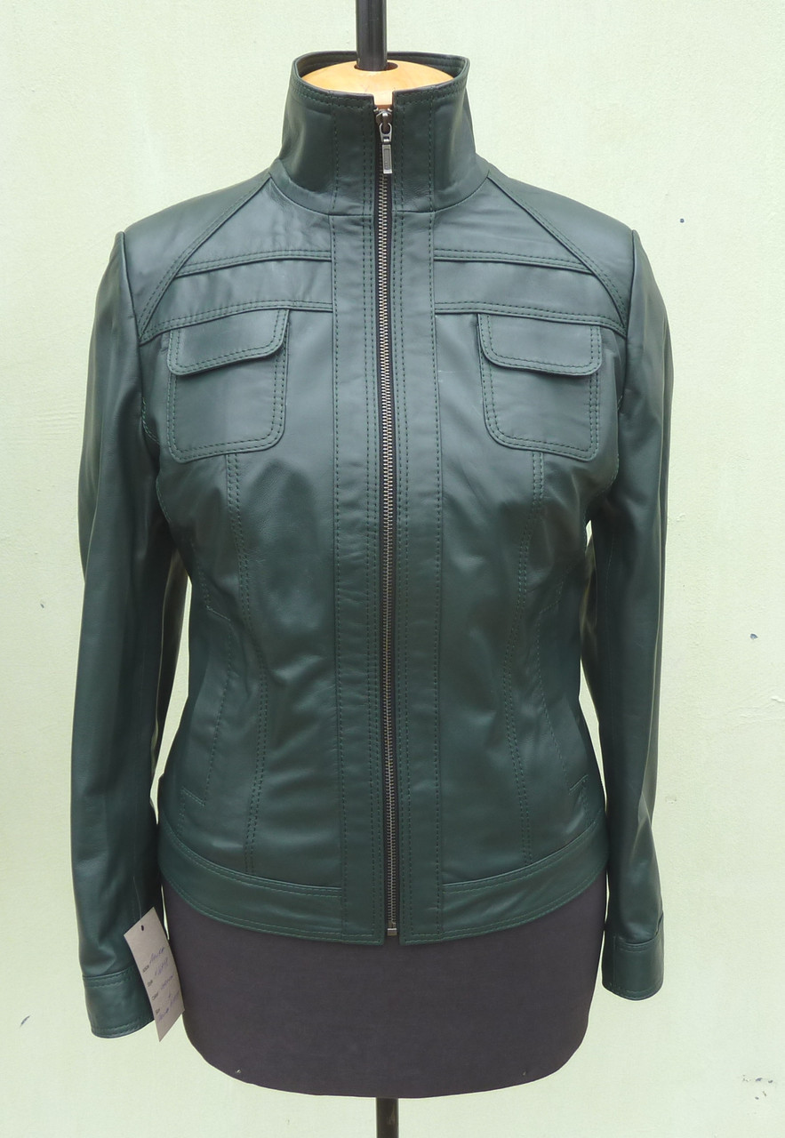 Куртка шкіряна жіноча AKURA розмір XXL, темно-зелений