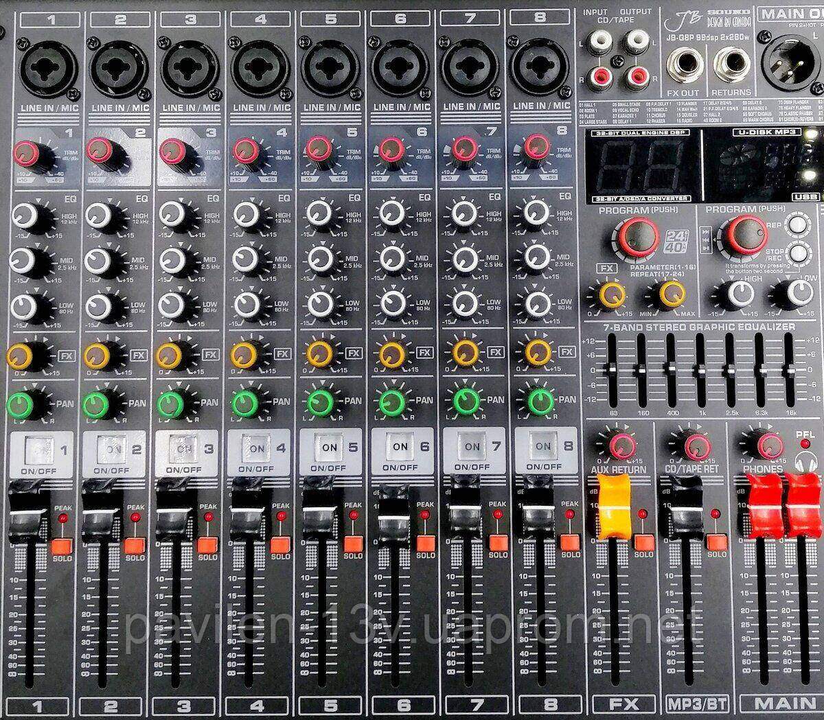 JB-Q8P JB sound Активний мікшерний пульт 8 каналів 2х280Вт на 4Ом, фото 1