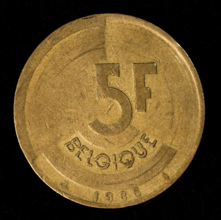 Монета Бельгії 5гладінів 1986-98 рр., фото 1