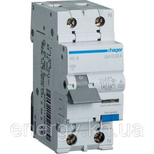 Дифавтомат 20 A, 30 мA, хар-ка С, тип A, Hager AD970J