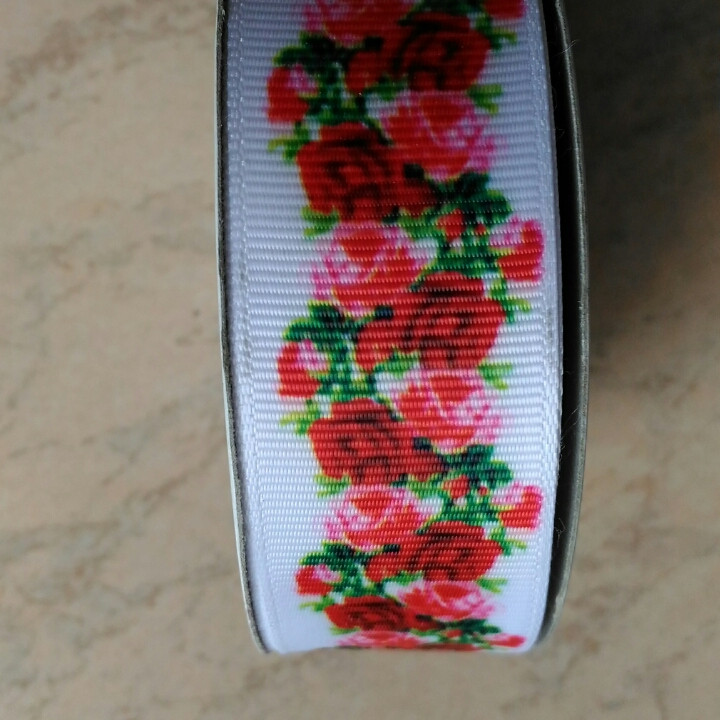 Репсовая лента "Розы" 2,5 см, фото 1