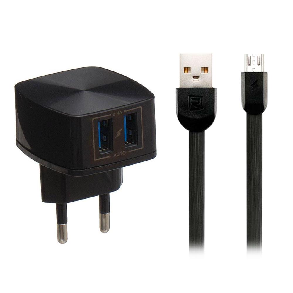 СЗУ Remax RP-U215 Dual USB (2xUSB) Charger + кабель microUSB Black