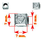 Бусіна Шарм 7 мм Отвір 5 мм Куб з Серцями Металева, Колір Срібло, Матеріали для виробництва Прикрашень, фото 2