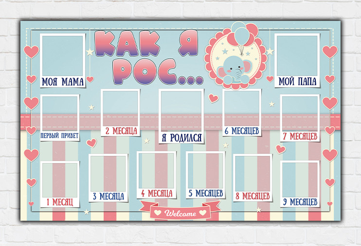 Плакат "Як я ріс" (Бебі шауер/Baby shower) для хлопчика 120х75 см - Російською
