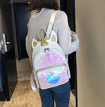 Рюкзак із вушками та рогом Єдинорога в паєтках, фото 4