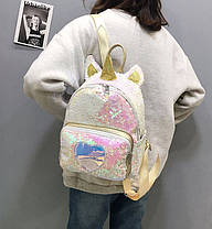 Рюкзак із вушками та рогом Єдинорога в паєтках, фото 3