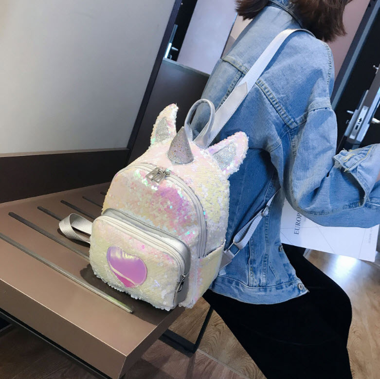 Рюкзак із вушками та рогом Єдинорога в паєтках