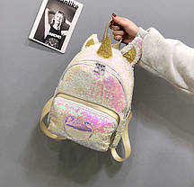 Рюкзак із вушками та рогом Єдинорога в паєтках, фото 2