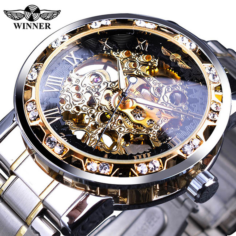 Механічний годинник Winner Skeleton, чоловічий механічний годинник, срібний годинник Віннер скелетон