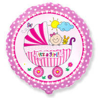 Фольгована куля кругла рожева дівчинка в колясці It's a girl 45 см Flexmetal (Іспанія)