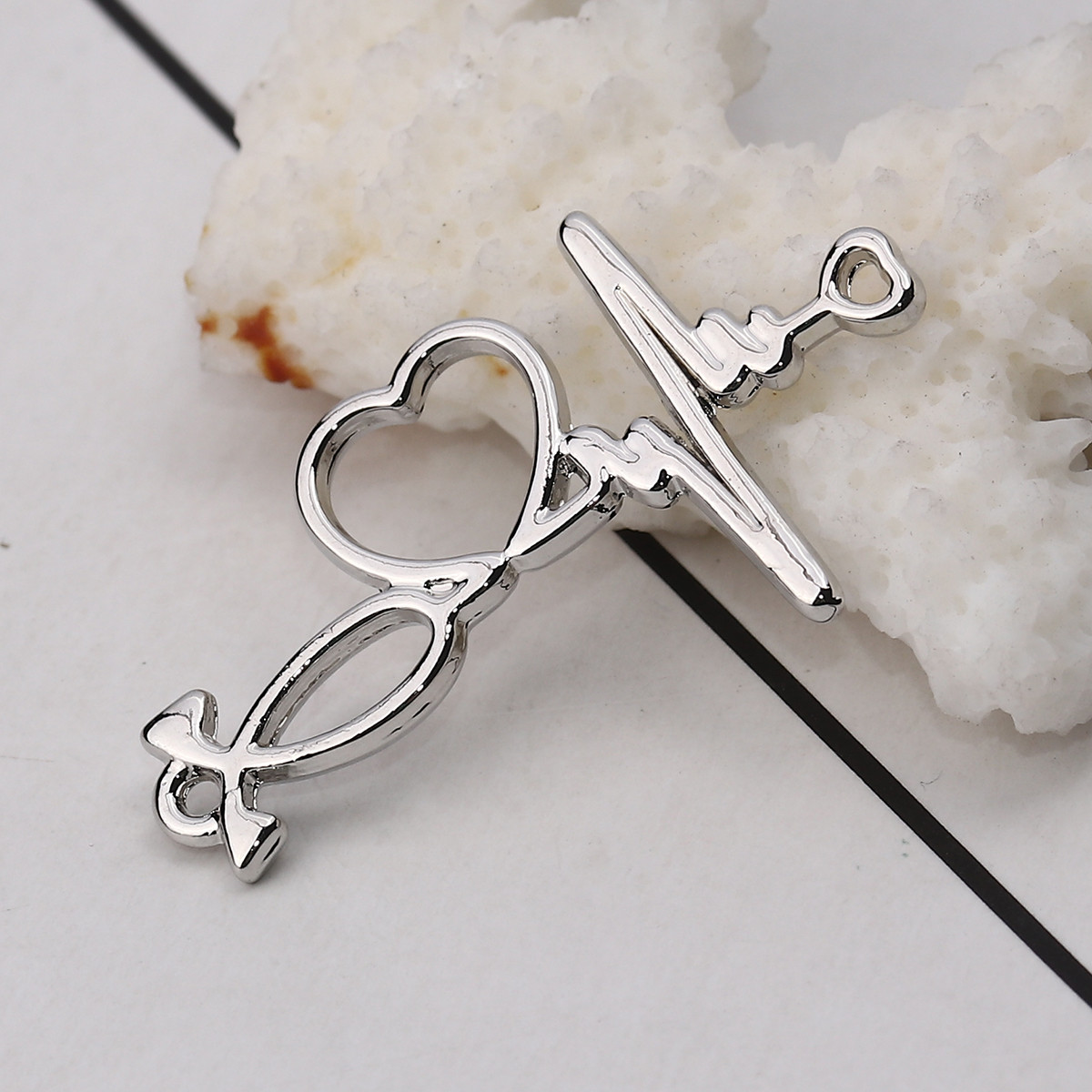 Конектори Finding Підвіски кулони серце пульс Сталісті 34 мм x 19 мм