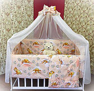 Набір дитячої постільної білизни "Ведмедки" - 9 предметів / Бортики в ліжечко малюка / Захист у ліжечко