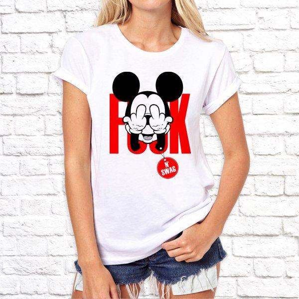 Жіноча футболка з принтом Swag Mickey Mouse (Міккі Маус) "F..K" Push IT