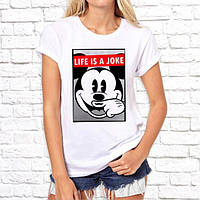 Женская футболка с принтом, Swag Mickey Mouse (Микки Маус) "Life is a joke" Push IT