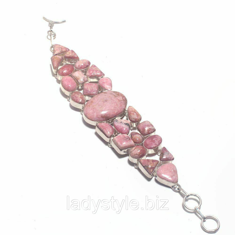 Великий срібний браслет із натуральним родохрозитом, фото 1