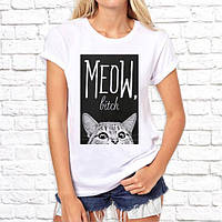 Женская футболка с принтом, Swag "Meow, bitch" XL, Белый Push IT Футболка, S, Casual