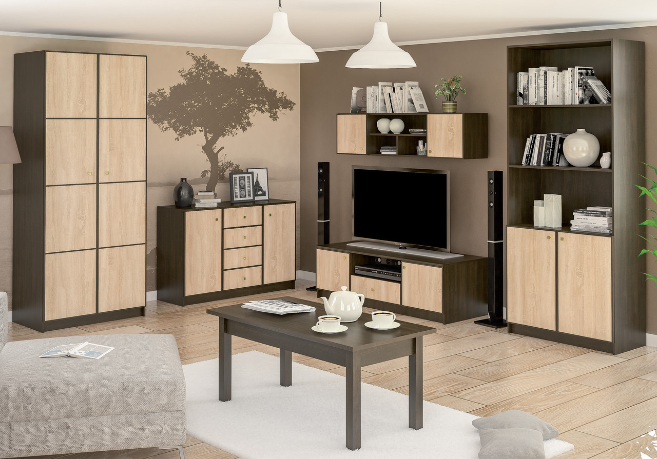 Містка модульна стінка під телевізор з шафою у вітальню зал Фантазія Мебель Сервіс